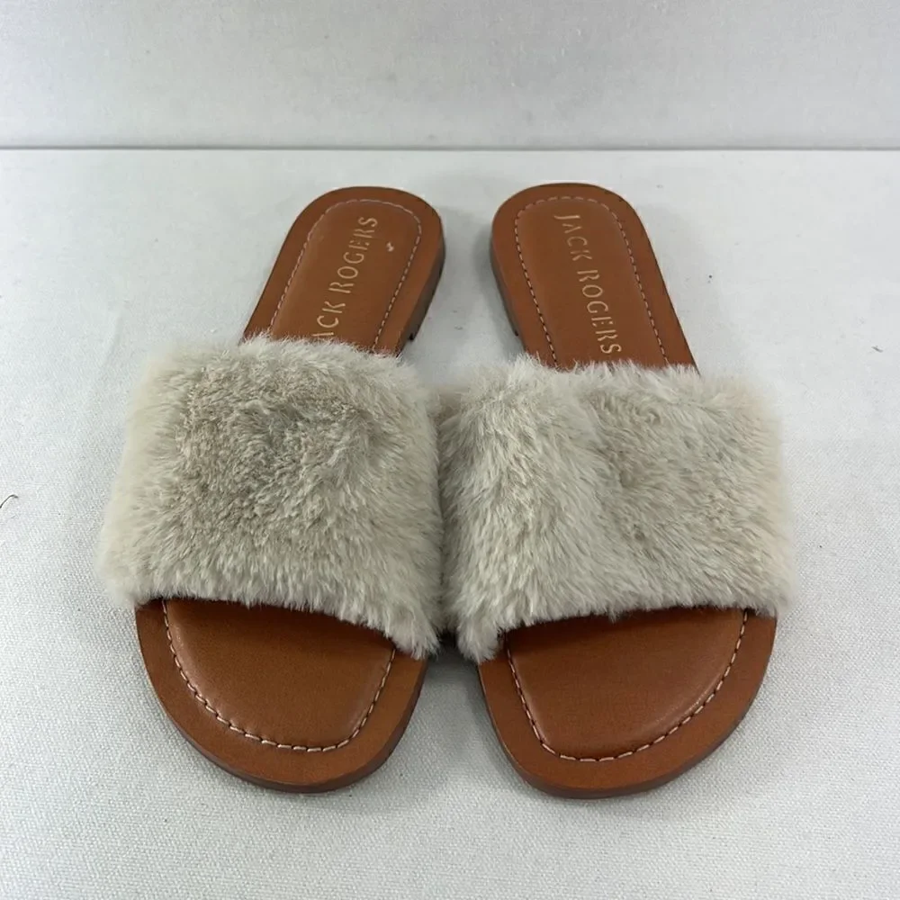 Jack Rogers Faux Fur Sabrina Slide Sandal Natural size 6.5 - Picture 2 of 7